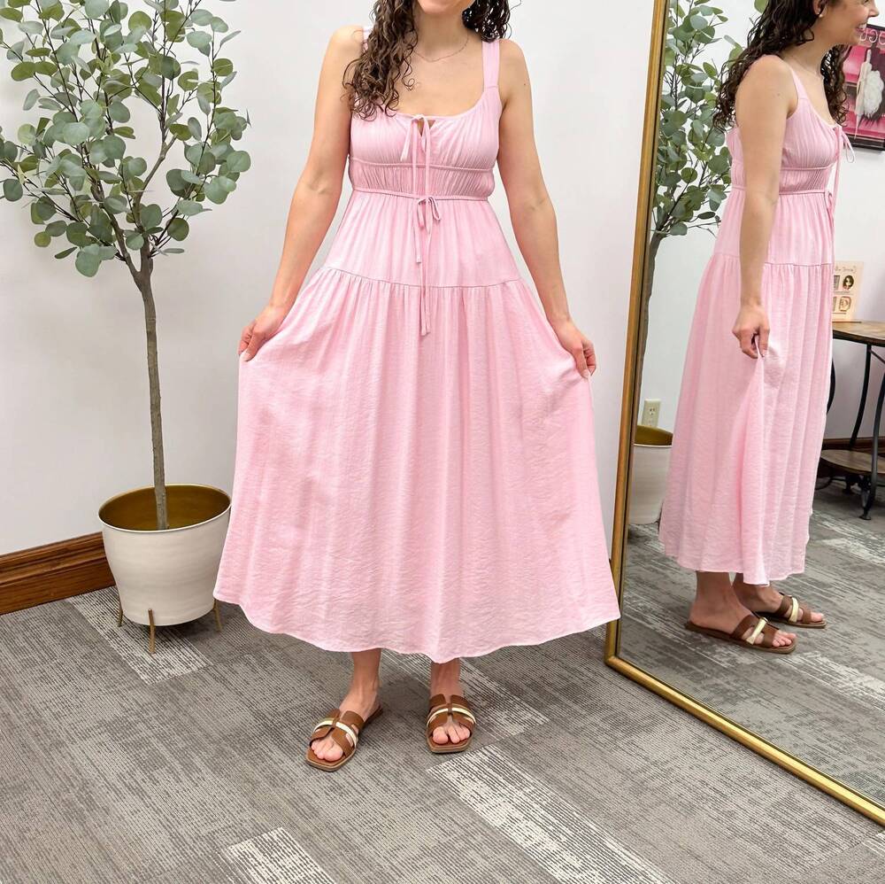 NEW BLU PEPPER front tie midi dress in pink